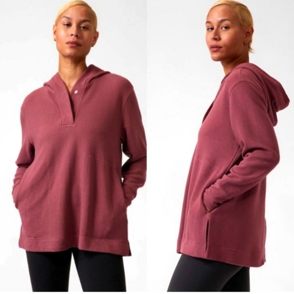 Athleta Coaster Luxe Waffle Tawney Rose Pullover Hoodie Sweatshirt Large‎ - Picture 1 of 8